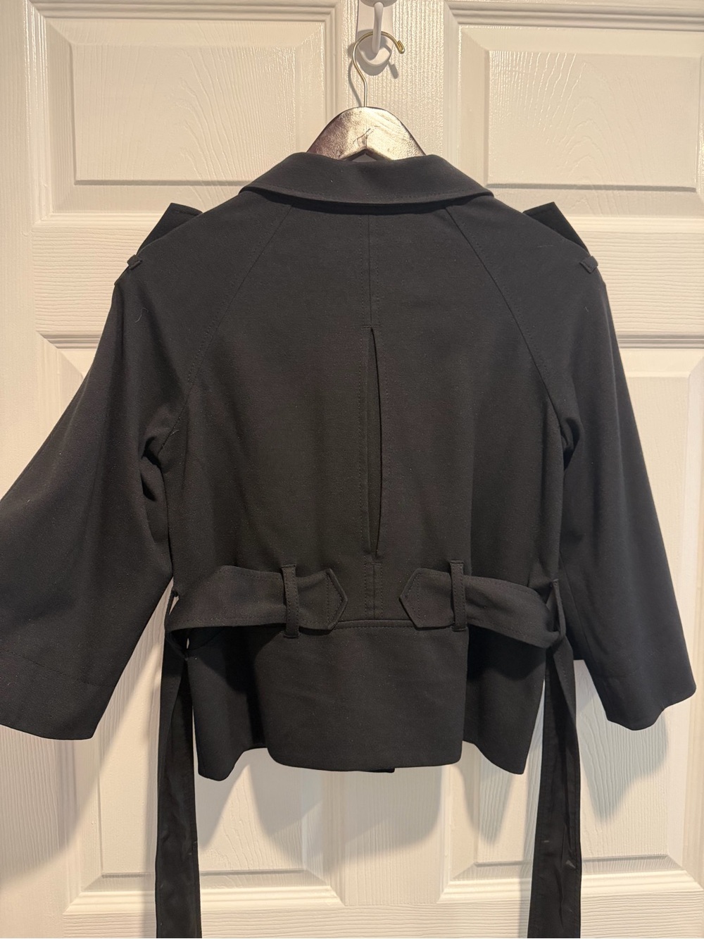 Theory Black Cropped Trench Coat with Belt - Picture 9 of 9